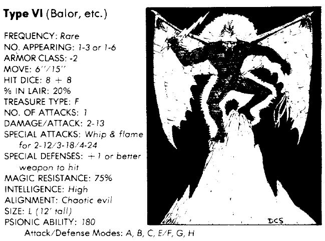 Le balrog… ha non, le diable de type VI « balor » en version D&D de 1978 Le balrog… ha non, le diable de type VI « balor » en version D&D de 1978